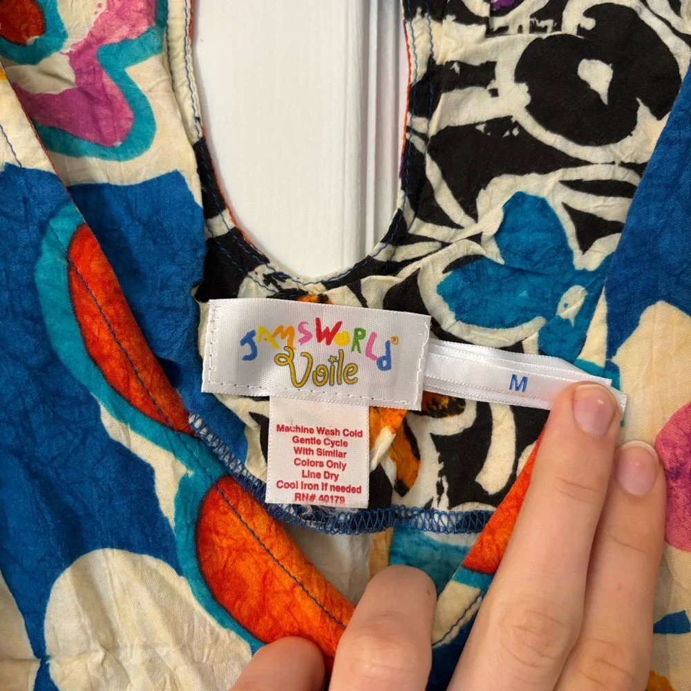 Jams World Voile Retro Multi Floral Rayon Cotton Sleeveless Tank Dress Ruffle M - Picture 4 of 9